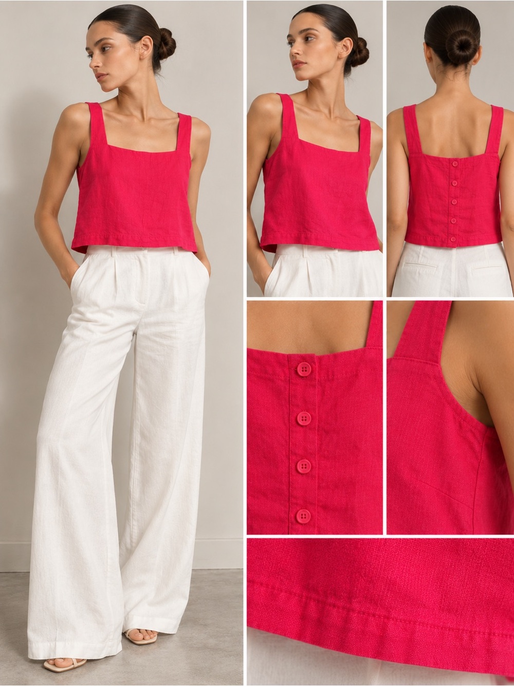 ⚡ GAP Linen Square Neck Crop Tank Top Slipper Red Size Small